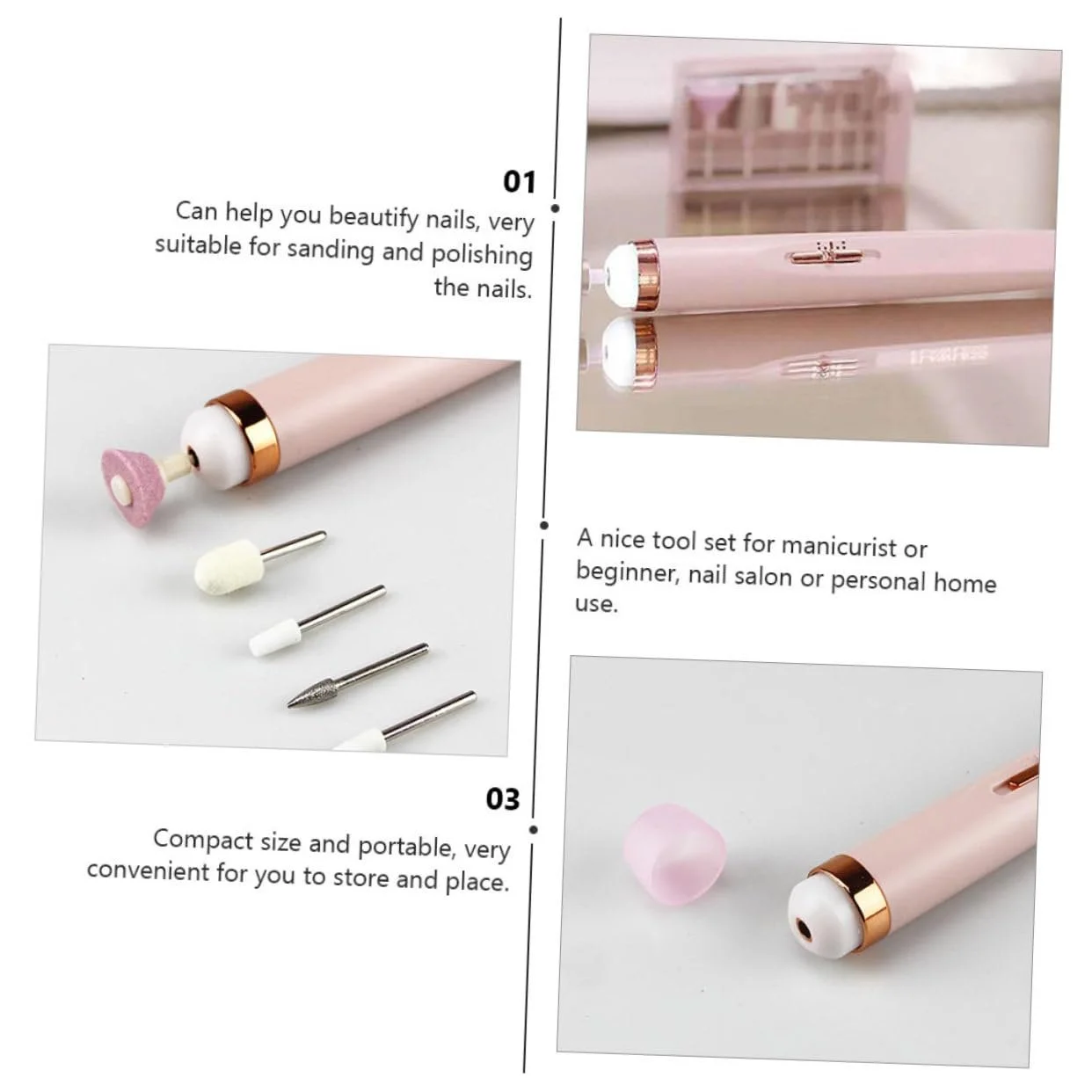 Электрический набор для маникюра Healvian Professional, розовый, фото №9