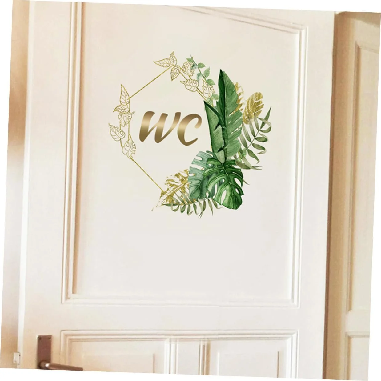 Наклейка на дверь туалета OUNONA с растительным мотивом зеленая съемная, фото №3