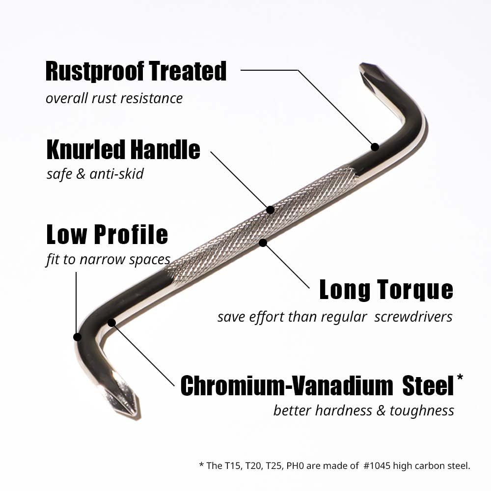 Набір викруток Mulaibdin 6 шт Offset PH0/PH1/PH2/T20/T25 Головка з магнітним Z-подібним приводом з Phillips і плоскою головкою, фото №5 Набір викруток Mulaibdin 6 шт Offset PH0/PH1/PH2/T20/T25 Головка з магнітним Z-подібним приводом з Phillips і плоскою головкою, фото №5
