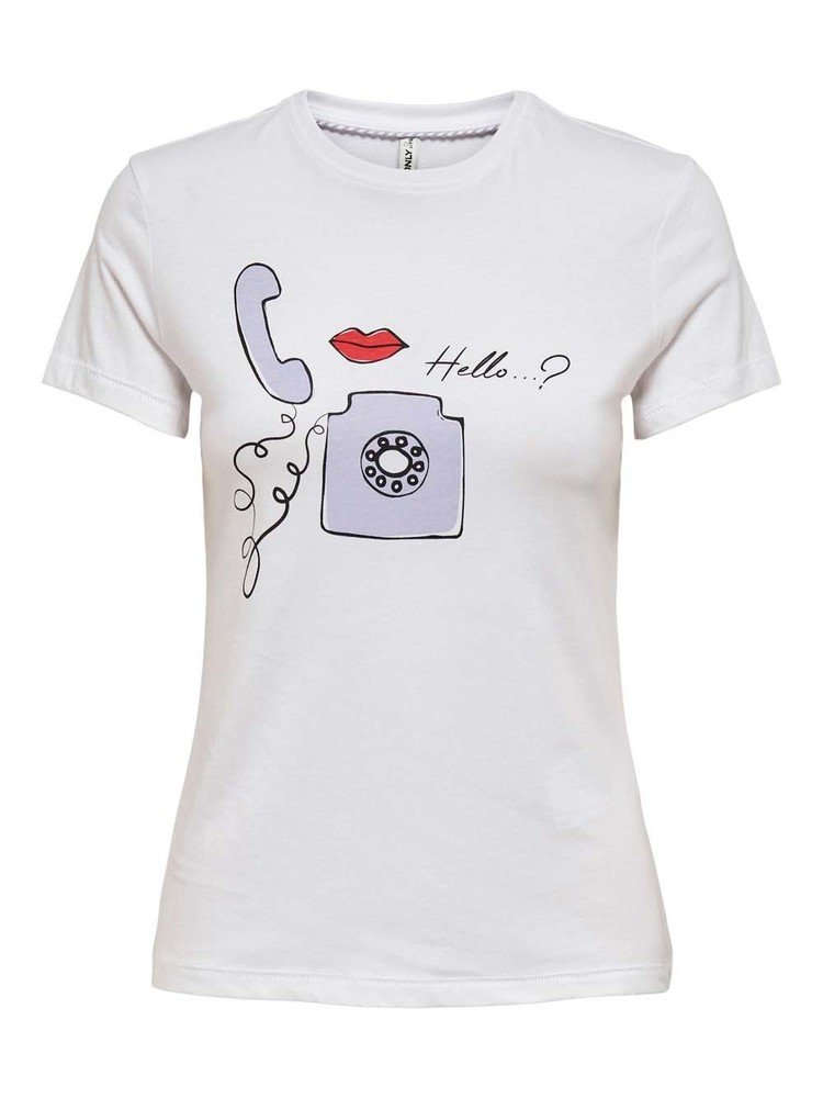 Футболка ONLJENNI LIFE FIT TOP BOX JRS 15249479--Print:PHONE ONLY Білий M, фото №1