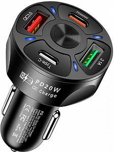 Зарядное устройство автомобильное Xiamen 2USB 2Type-C PD20W QC 3.0 Black 050551 - Фото 1