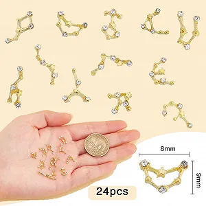 Подвески для ногтей Двенадцать знаков зодиака NICENEEDED, 3D золотые украшения созвездий с кристаллами во вращающейся коробке, 24 шт synthetic.ua - Фото 1