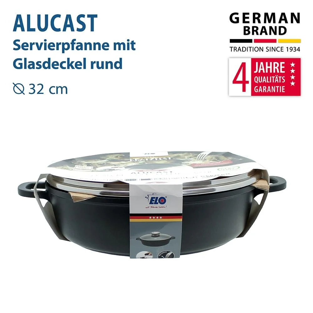 Каструля-сотейник ELO 32 cm литий алюміній антипригарна з кришкою Чорна, фото №2