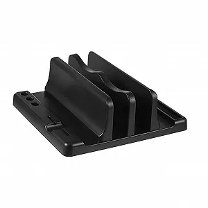 Вертикальная Подставка для Ноутбука с Двойным Слотом Регулируемая Прочная Настольная Подставка Органайзер для Ноутбуков Планшетов и Кулинарных Книг Черная - Фото 1