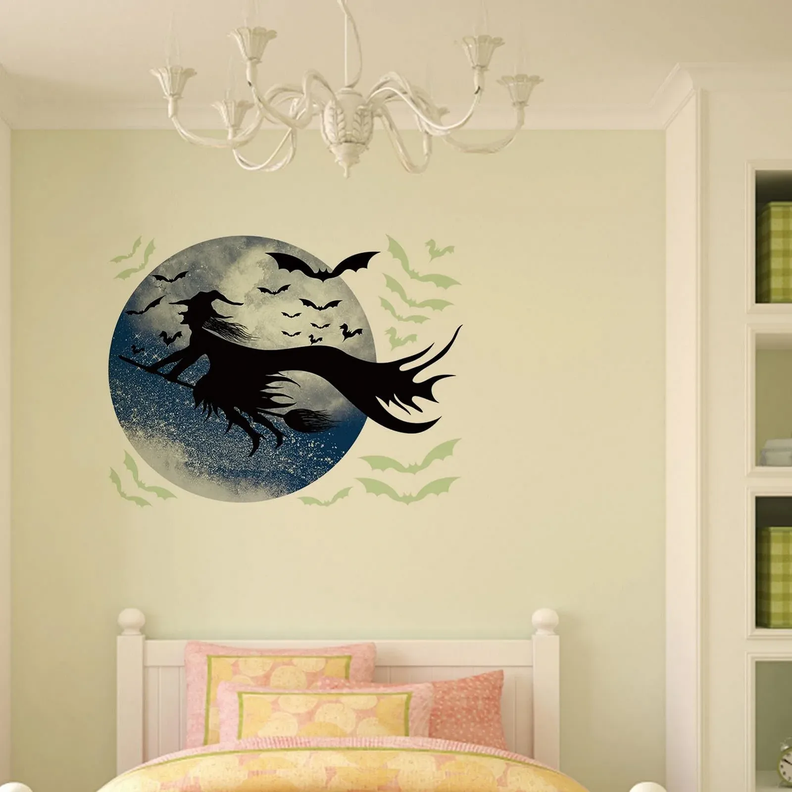 Наклейка на окно Halloween Ведьма Силуэт луны и летучих мышей 30 x 24 см, фото №9