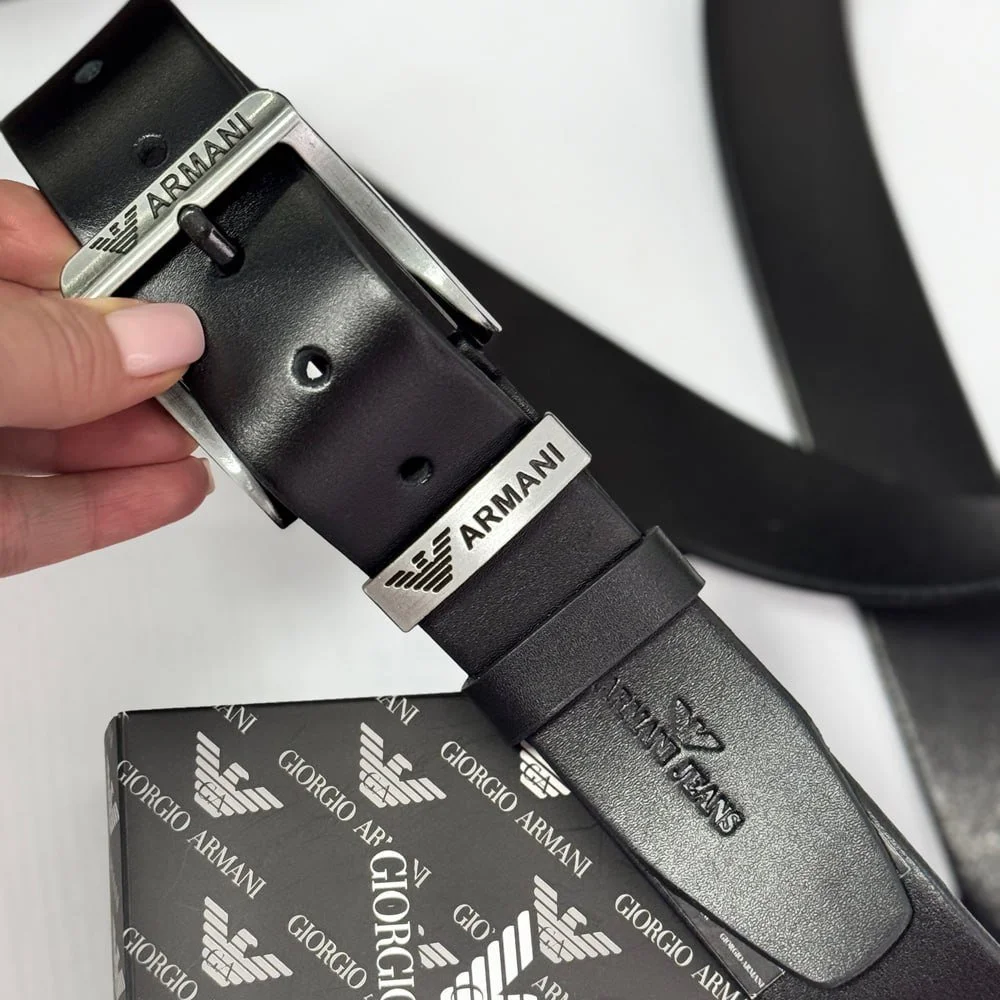 Чоловічий ремінь Armani чорний шкіряний пояс, фото №7