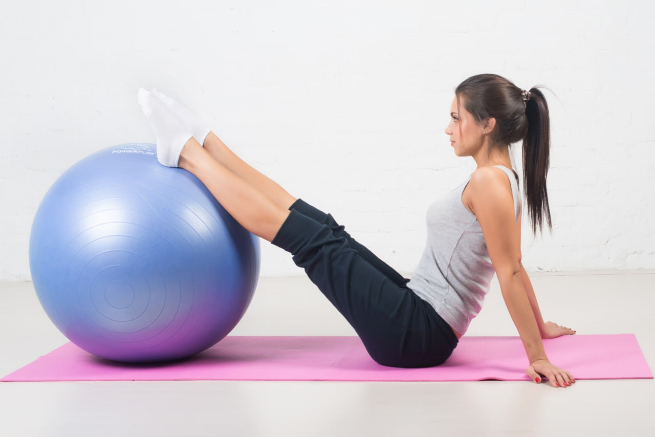 М'яч для фітнесу фітбол PowerPlay 4001 Ø65 cm Gymball Синій помпа, фото №8