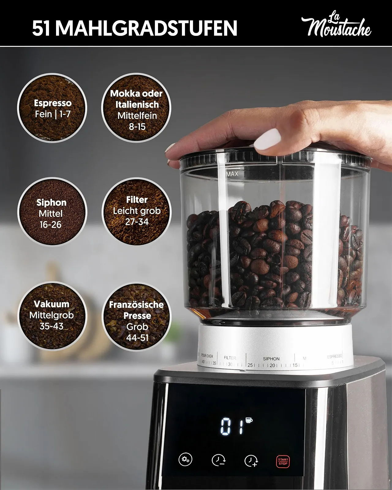 Кофемолка La Moustache GrindMaster Silver, фото №2