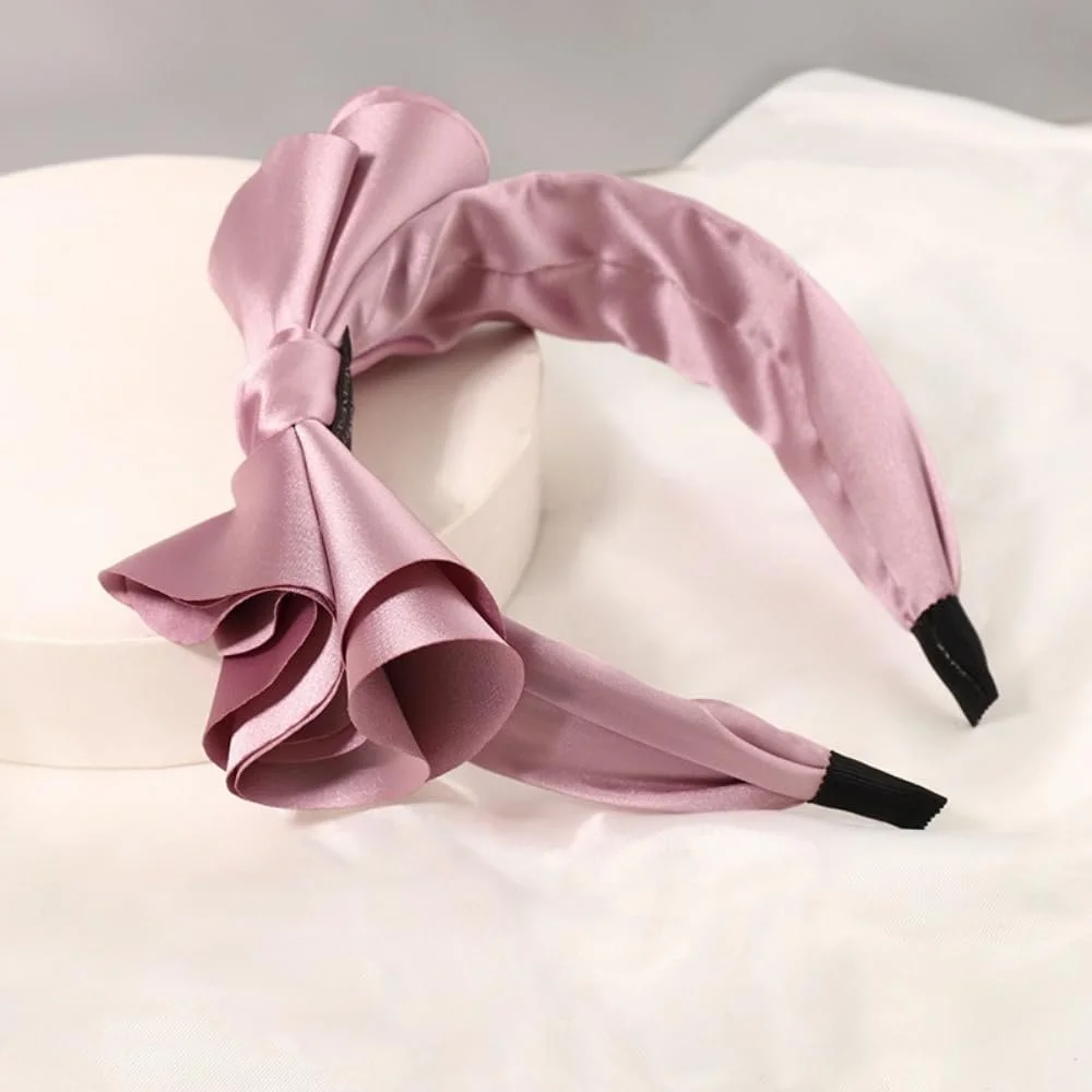 Обруч атласний однотонний з великим бантом, широкий, фото №3