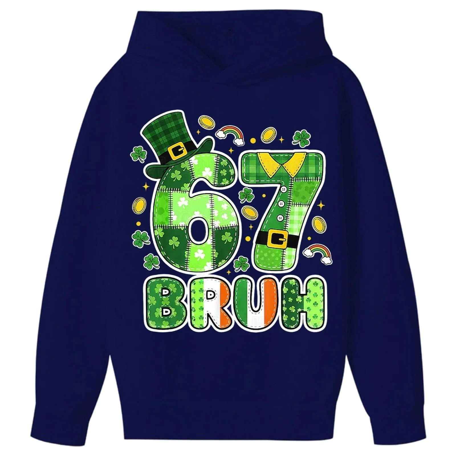 Худи Six Seven 67 Meme для детей, с длинными рукавами, толстовка с капюшоном ко Дню Святого Патрика, с узором 67, удобный мягкий свитшот, уличный пуловер для мальчиков и девочек, повседневный модный джемпер, фото №2