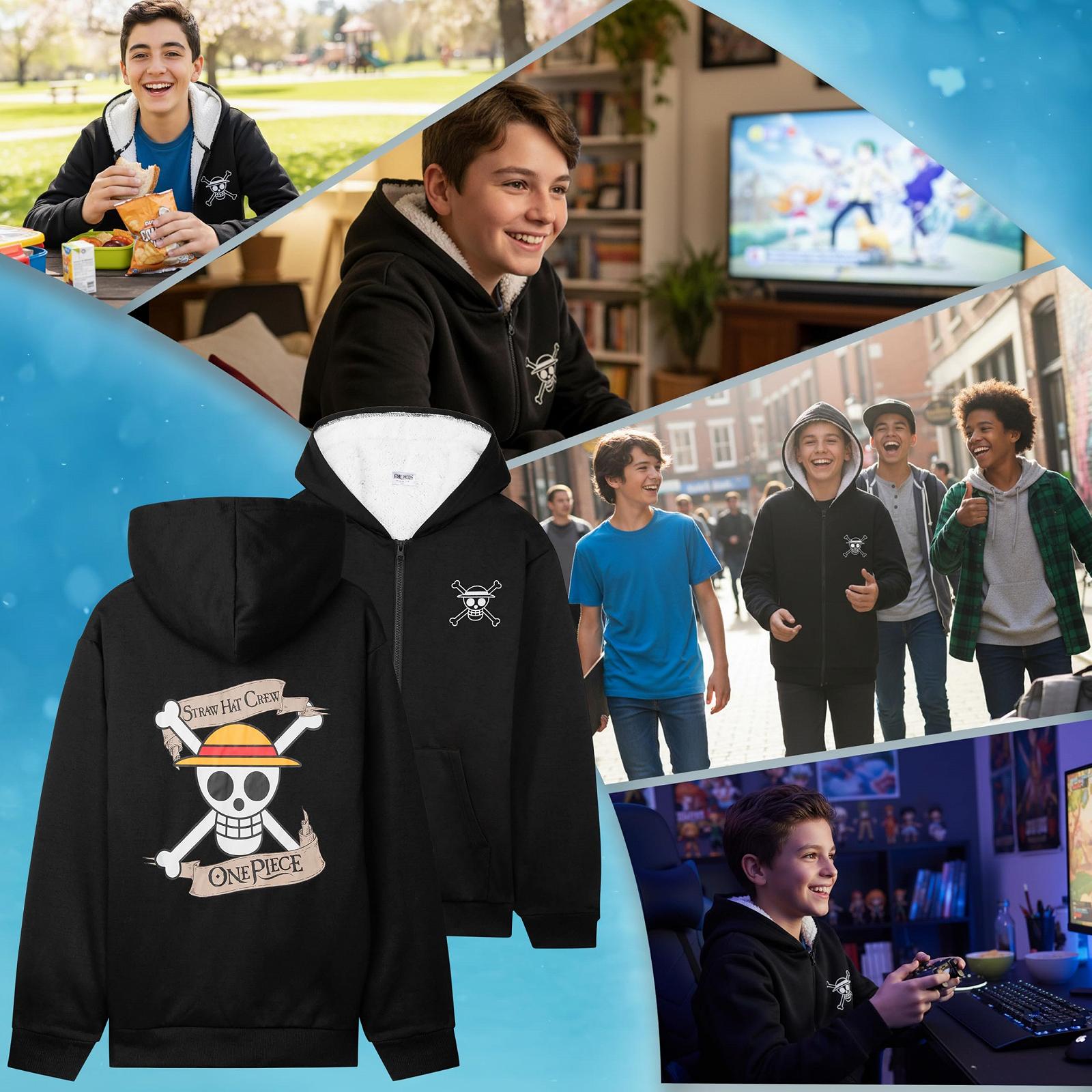 Худи на молнии для мальчиков One Piece Sherpa, фото №4