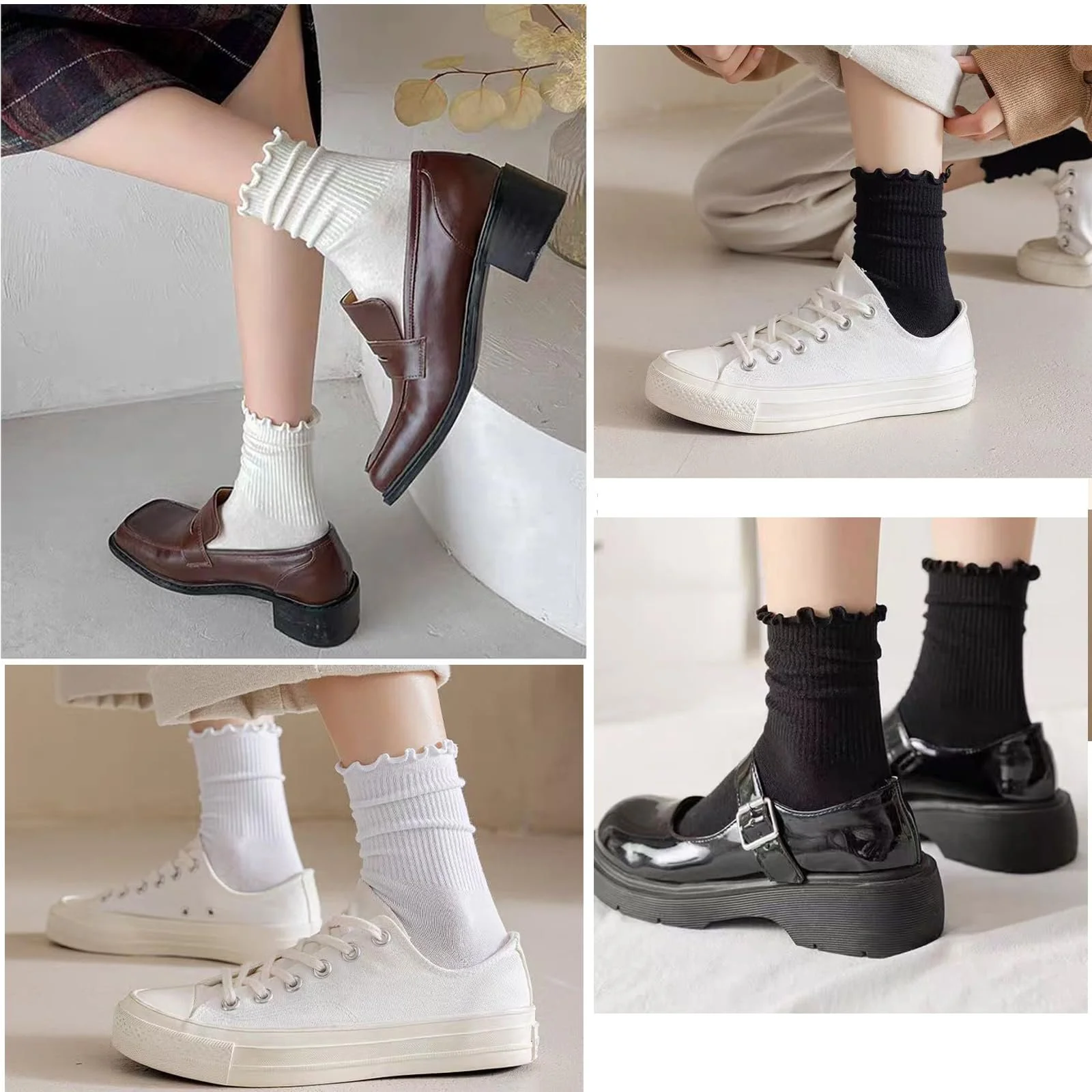 Носки с рюшами Женские Белый / Черный, фото №7