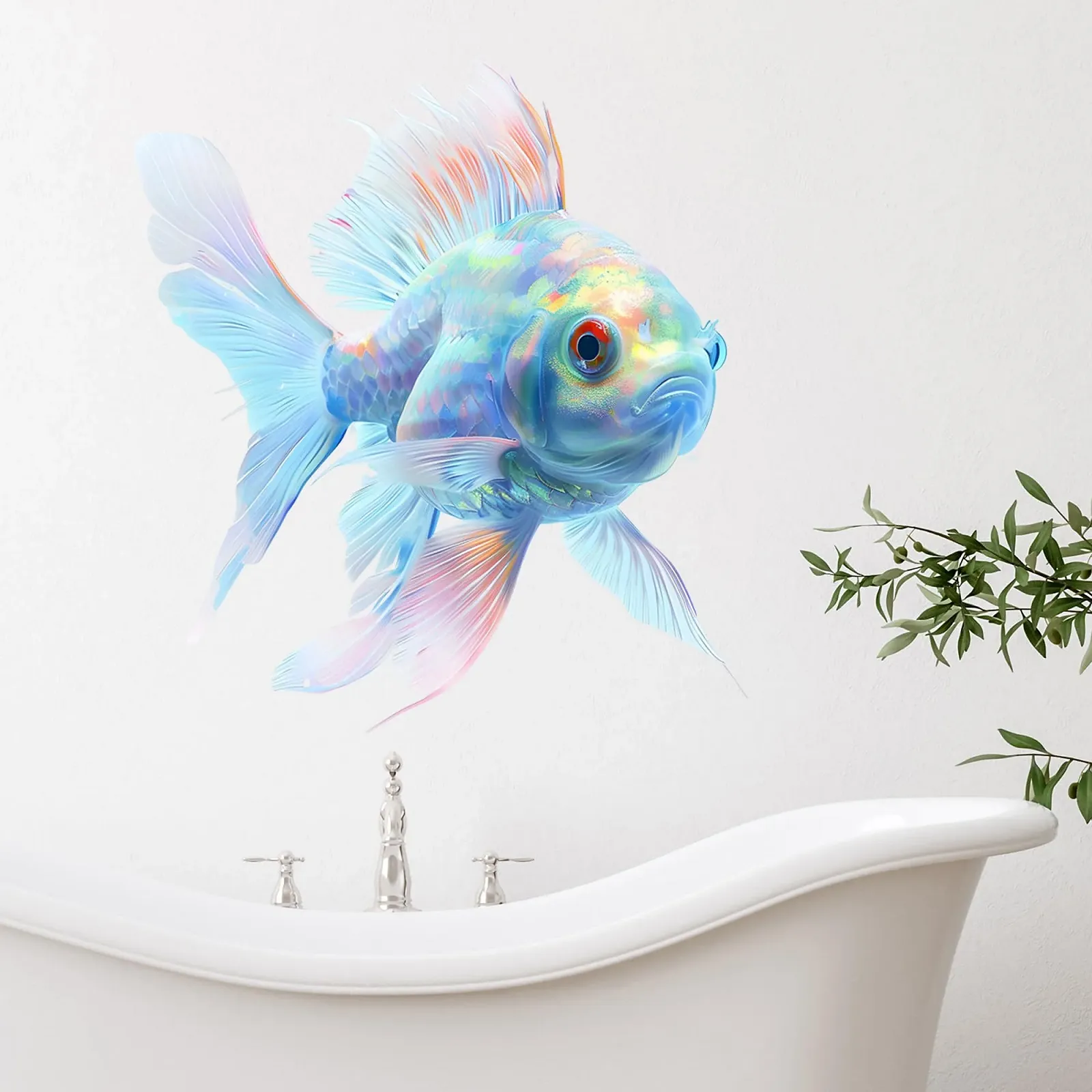 Наклейка на стену GRAZDesign Рыбы для ванной комнаты Синяя 64 x 57 см, фото №3