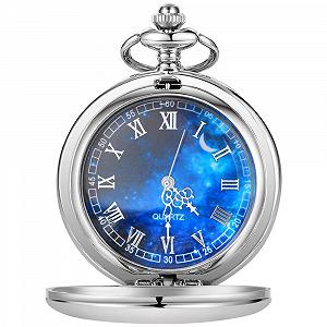 Кишеньковий годинник Tiong Hollow Blue Star Design з римськими цифрами, кварцовий з ланцюжком synthetic.ua - Фото 1