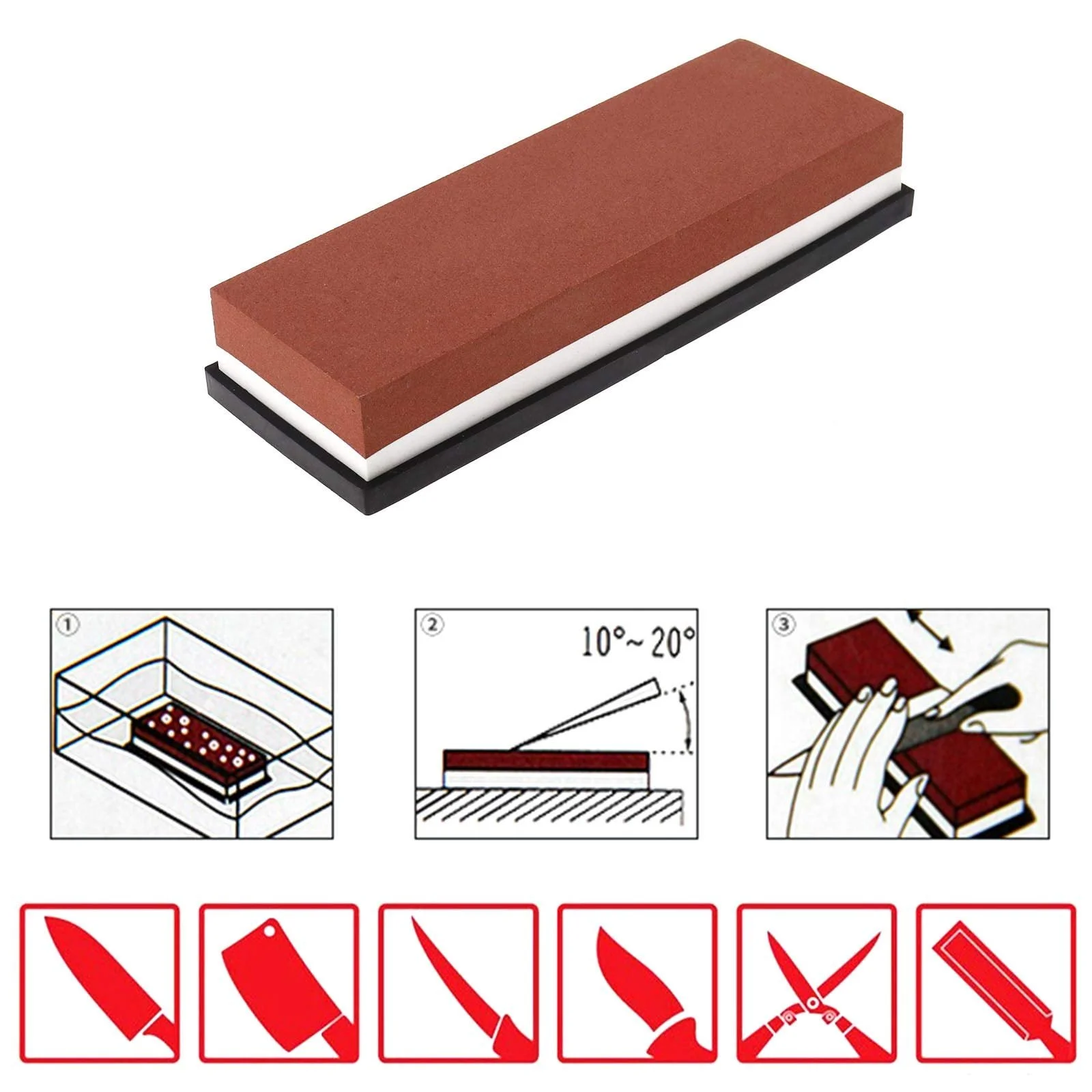 Точильний камінь водний 1000/3000 гріт білий корунд з нековзною підставкою, фото №4