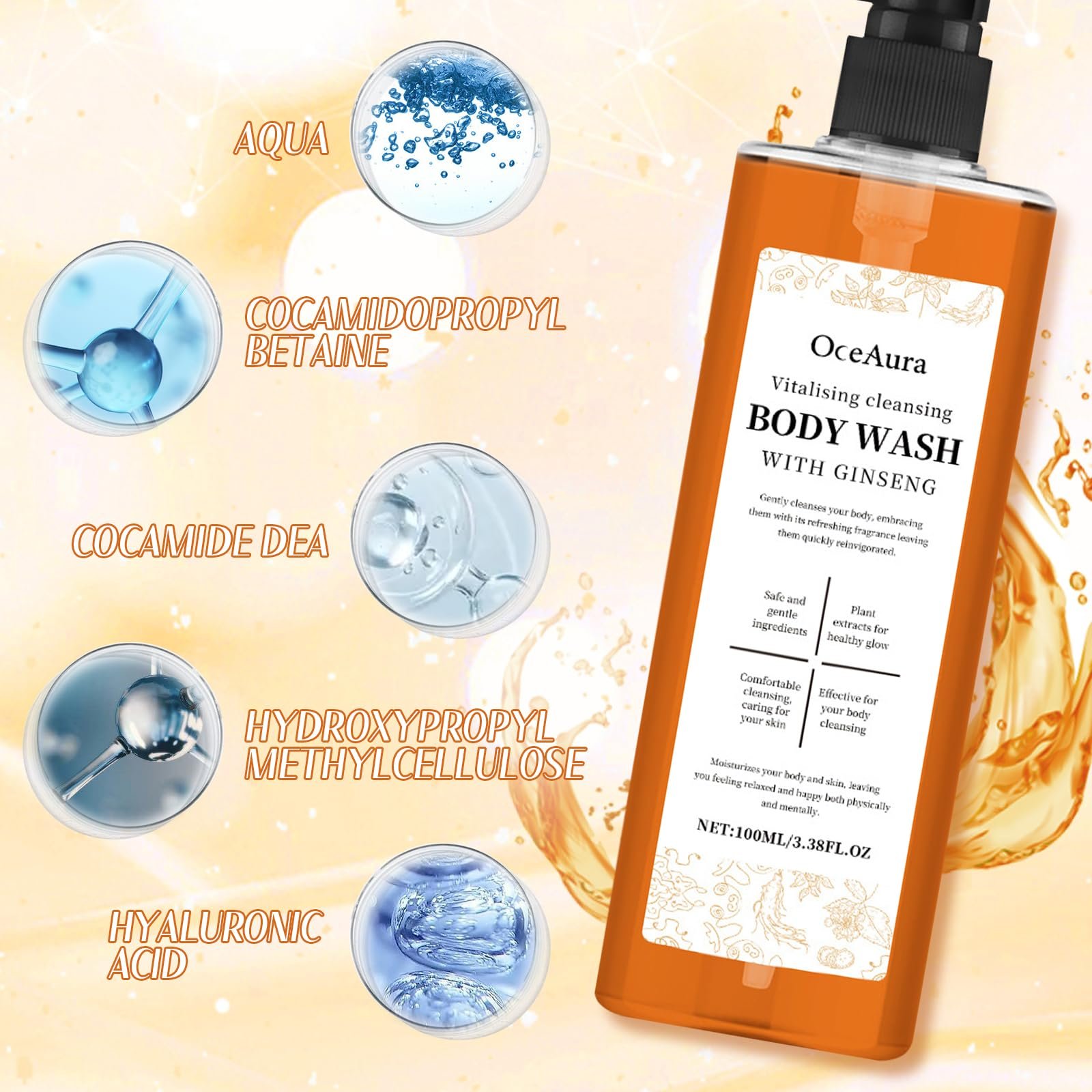 Гель для душа Revitalising с экстрактом женьшеня увлажняющий и бодрящий 100 мл, фото №7