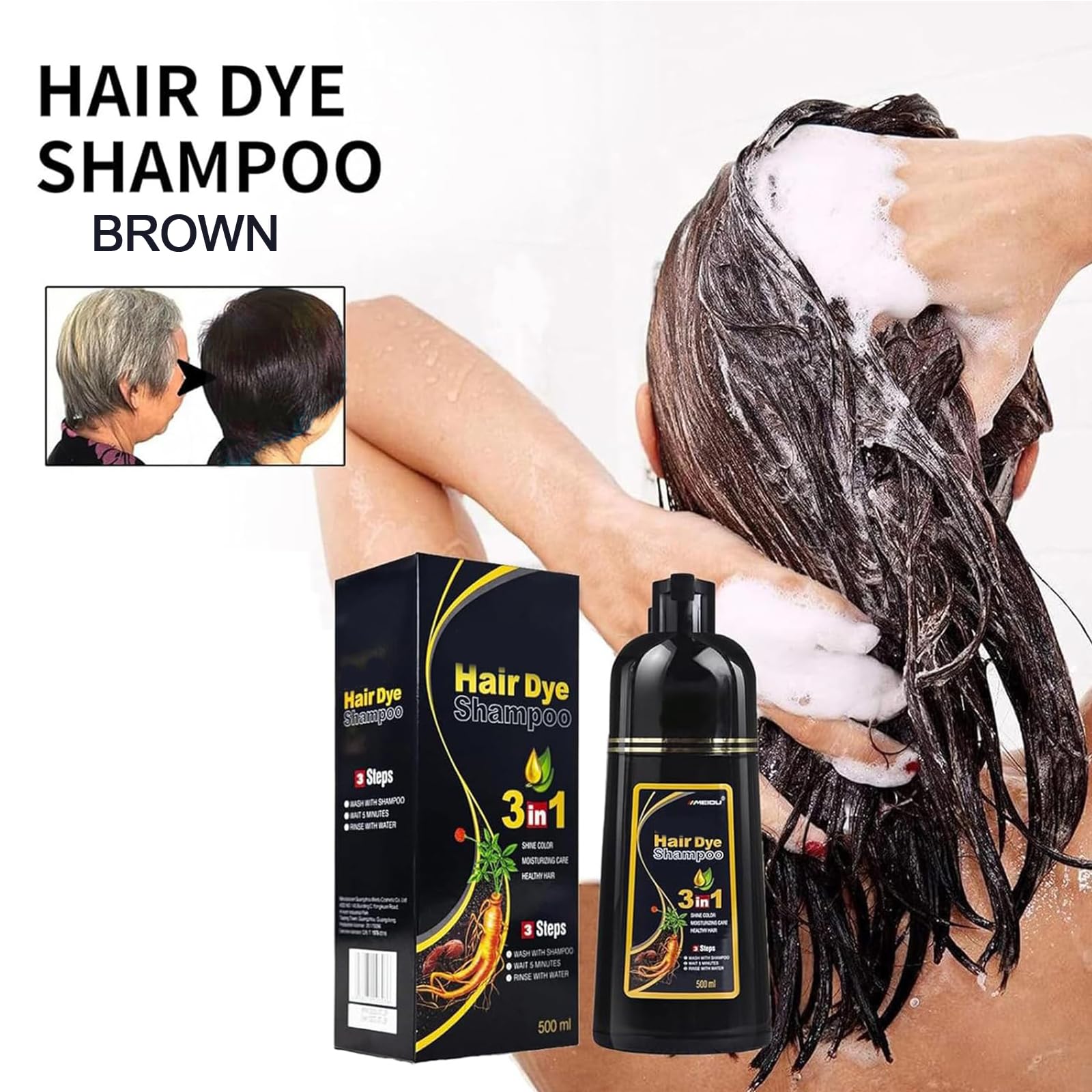 Шампунь Pemarlis Instant Hair Shampoo 500 мл Натуральний чорний 3 в 1 для чоловіків і жінок, фото №5