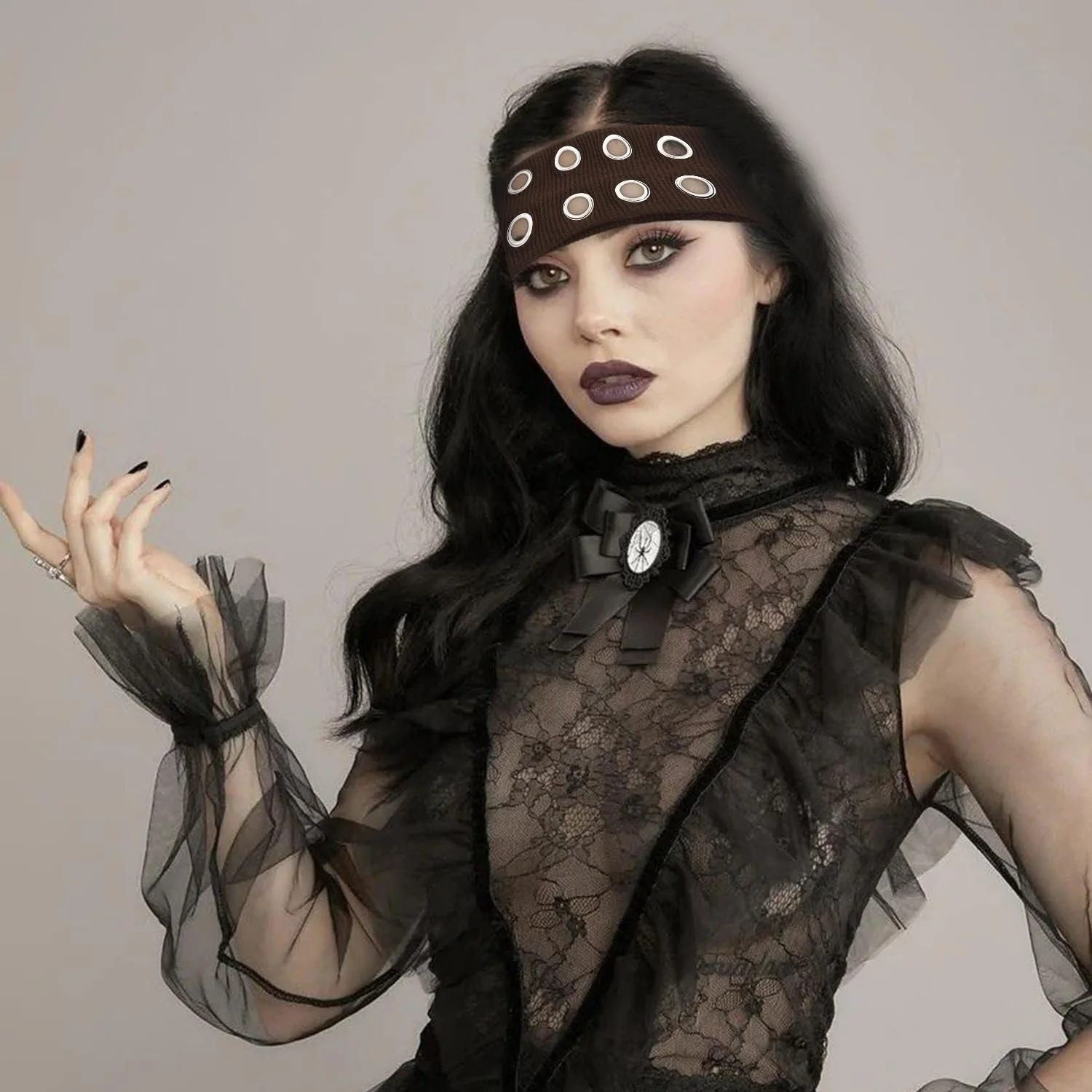 Пов'язка на голову еластична з порожнистими люверсами Широка, фото №5