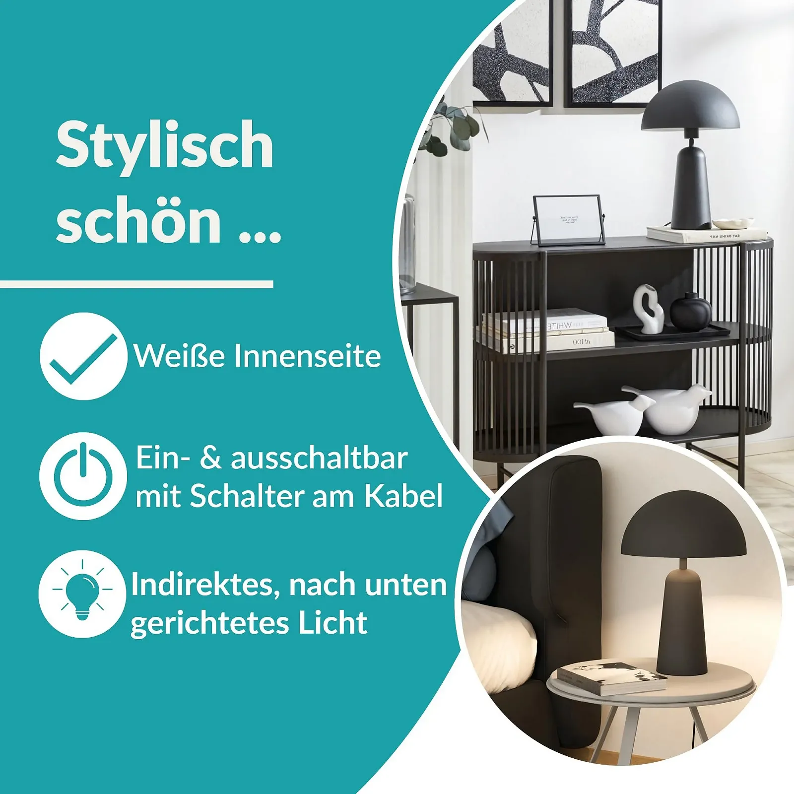 Настільна лампа EGLO Aranzola у формі гриба металева E27 Чорно-біла, фото №2