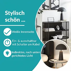 Настільна лампа EGLO Aranzola у формі гриба металева E27 Чорно-біла synthetic.ua - Фото 1