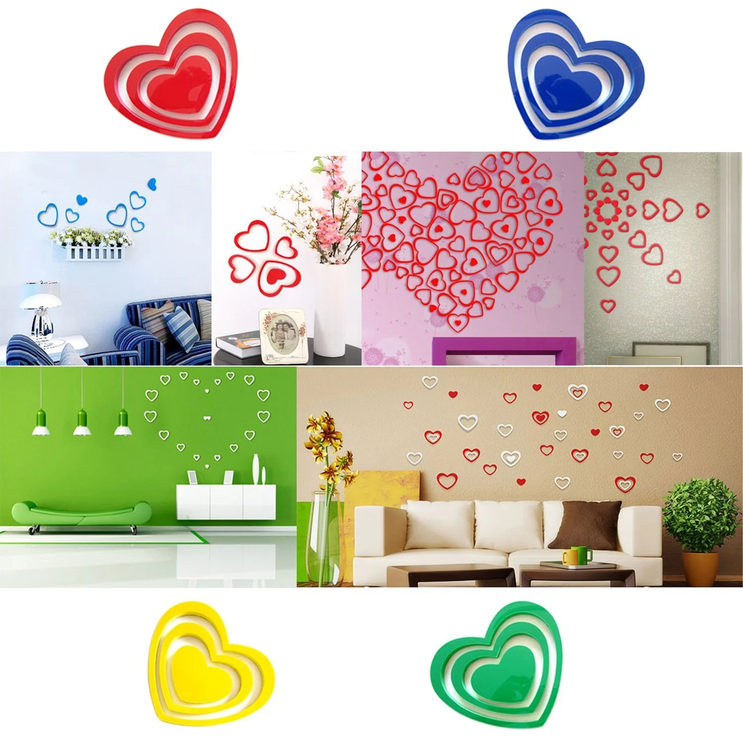 Наклейка для стін Oblique Unique 3D Hearts Set of 5, фото №2