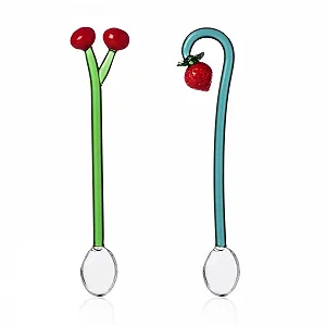 Чайні ложки Ichendorf Milano Cherries and Strawberry Fruits & Flowers Collection, набір 2 шт., висота 12 см, боросилікатне скло, ручна робота - Фото 1