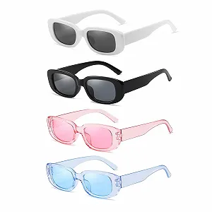 Сонцезахисні окуляри прямокутні вінтажні DHWEKU набір 4 шт, різнокольорові - Фото 1