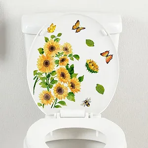 Наклейка на кришку унітазу Yellow Sunflower Butterfly Соняшник та метелик самоклеюча водостійка PVC Жовтий - Фото 1