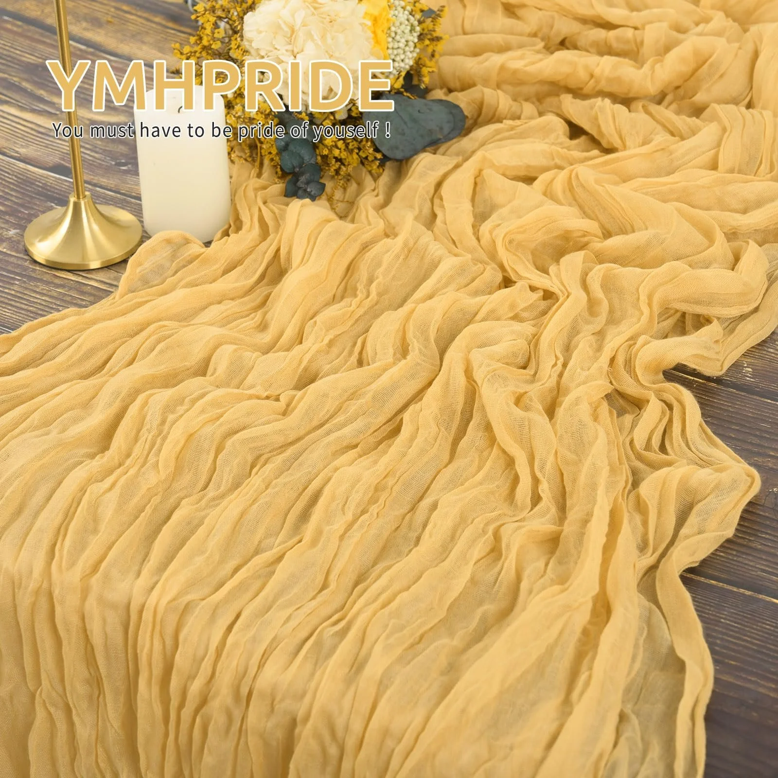 Ранер для столу YMHPRIDE Cheesecloth 6 шт. 55 x 300 см Золотистий, фото №8 Ранер для столу YMHPRIDE Cheesecloth 6 шт. 55 x 300 см Золотистий, фото №8