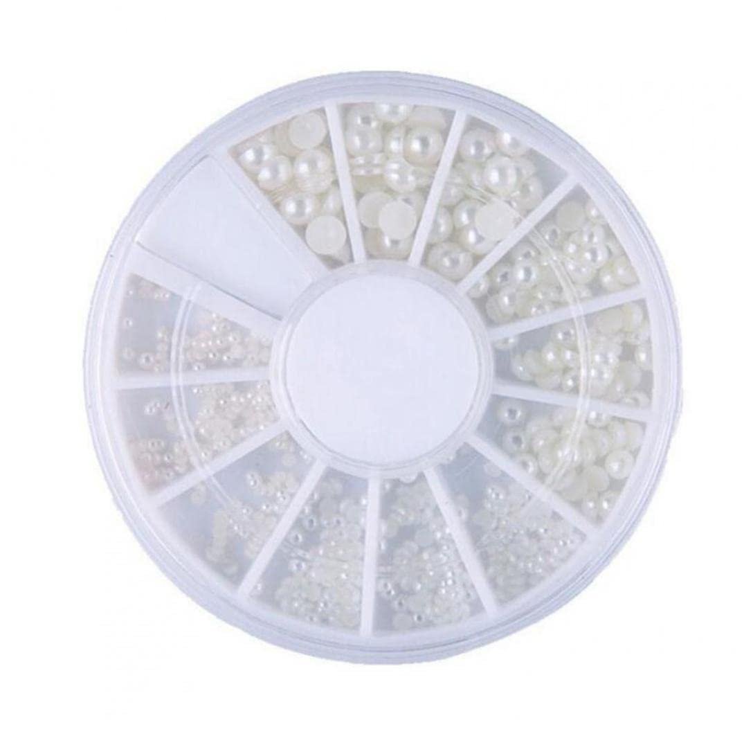 Перлини для дизайну нігтів Білі, різні розміри, в колі, фото №1