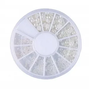 Жемчуг для дизайна ногтей Белый, разные размеры, в колесе - Фото 1