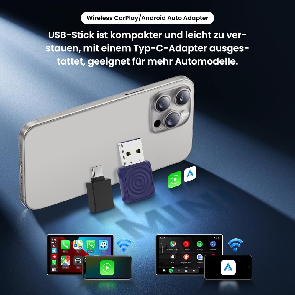 Адаптер Wireless CarPlay & Android Carlinkit 2025, беспроводное подключение, USB-A/Type-C, фото №4