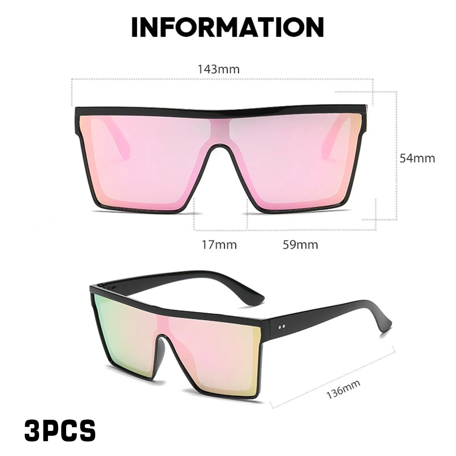 Сонцезахисні окуляри квадратні FUIPVGI, 3 пари, оверсайз, плоский верх, для жінок та чоловіків, фото №2 Сонцезахисні окуляри квадратні FUIPVGI, 3 пари, оверсайз, плоский верх, для жінок та чоловіків, фото №2