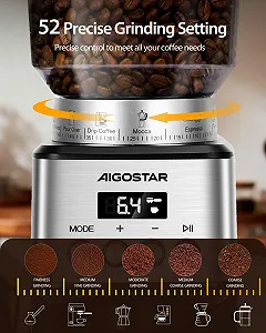 Кавомолка Aigostar Electric, конічна, 52 налаштування помелу, срібляста synthetic.ua - Фото 1