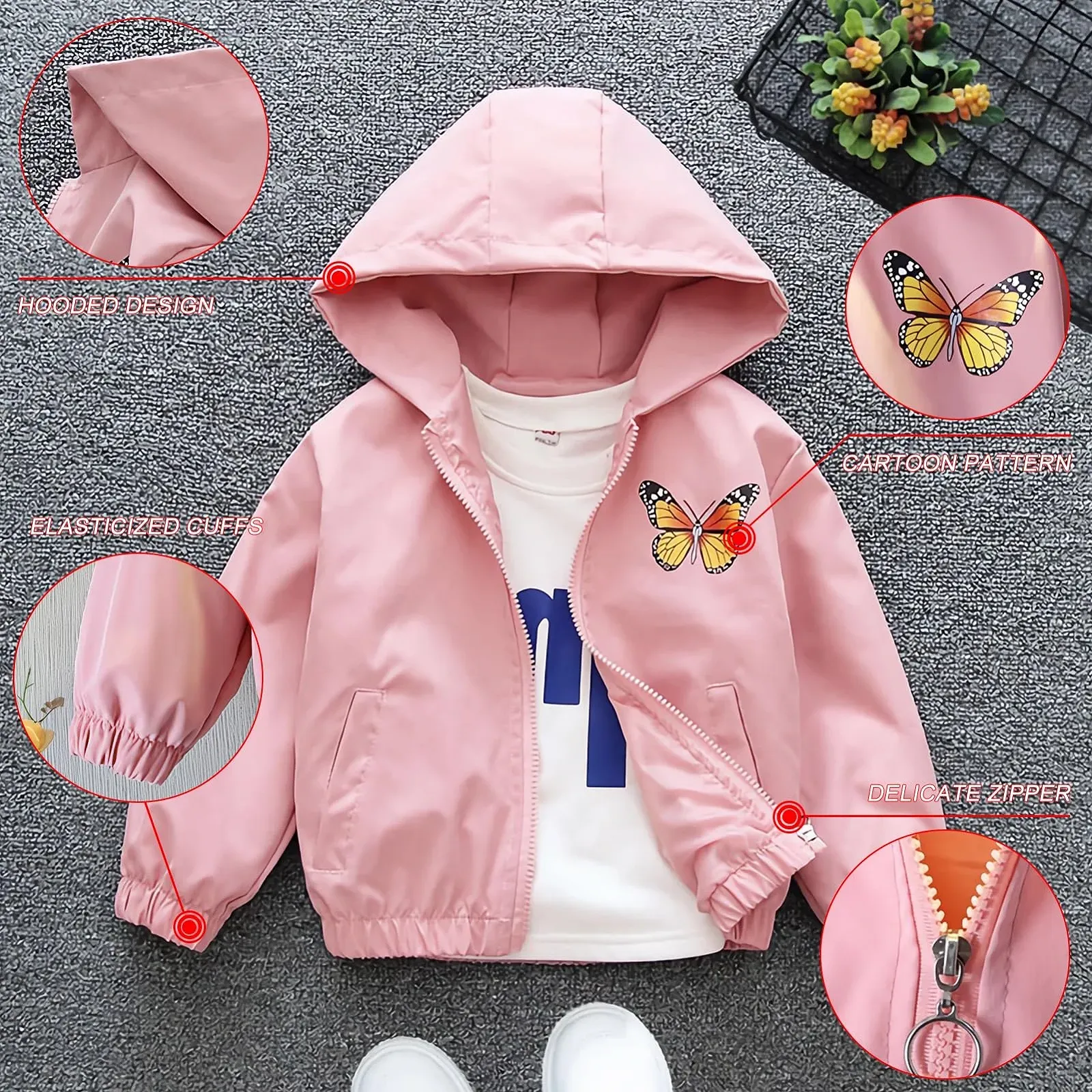 Переходная Куртка SXSHUN Детская для Девочек, Куртка для улицы с Узором Бабочки, Милая Куртка, фото №5 Переходная Куртка SXSHUN Детская для Девочек, Куртка для улицы с Узором Бабочки, Милая Куртка, фото №5