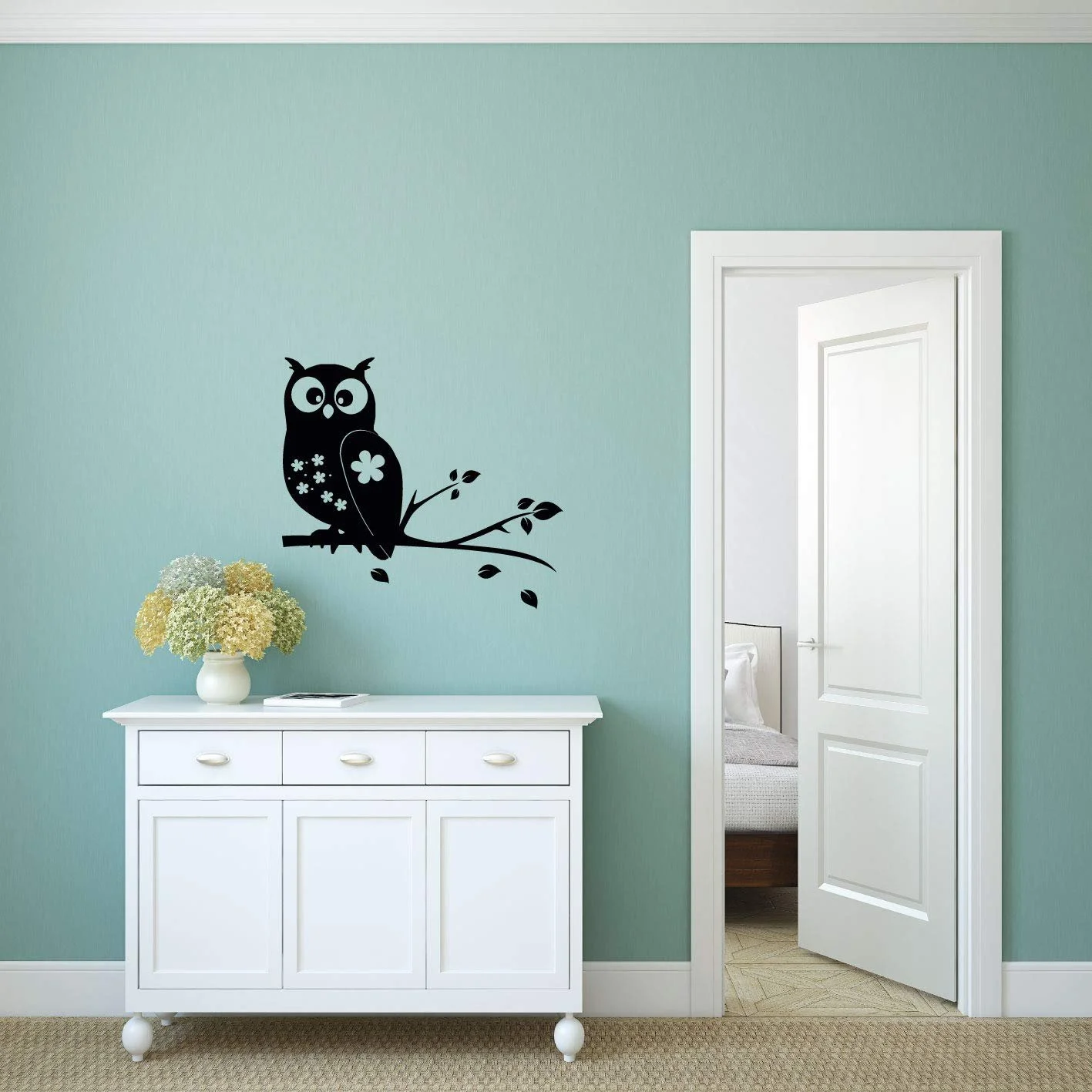 Наклейка на стену kleb-Drauf Сова на ветке матовая 17 x 19 см Черная, фото №2