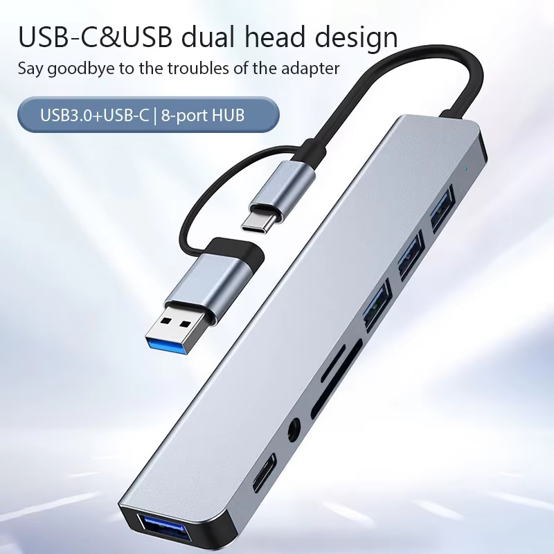 Адаптер Onvian HUB 8in1 USB to USB-4шт/TF SD Slot/3.5 Jack/USB-C Adapter, фото №2