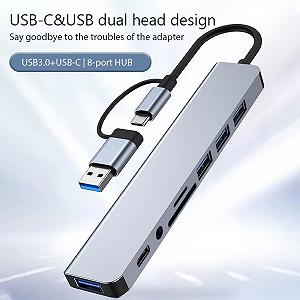 Адаптер Onvian HUB 8in1 USB to USB-4шт/TF SD Slot/3.5 Jack/USB-C Adapter synthetic.ua - Фото 1