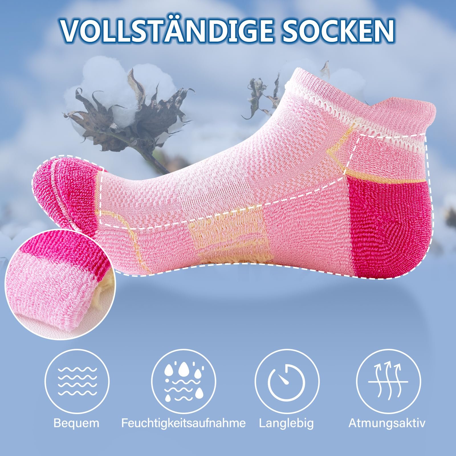 Носки Trainer Женские 39-42, 35-38, Носки Женские Дышащие Анти-пузырь Хлопок 6 пар Спортивные носки Короткие с подкладкой Multi Athletic Running Socks, фото №4