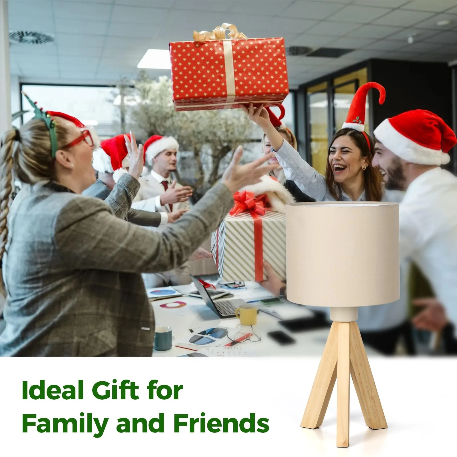 Настільна лампа Wooden Bedside Lamps вінтажна з лляним абажуром патрон E27 дизайн тринога, фото №8