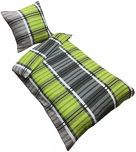 Комплект постельної білизни Leonado Vicenti Seersucker 4 предмети 155 x 220 см 80 x 80 см у смужку Зелений Сірий на блискавці synthetic.ua - Фото 1