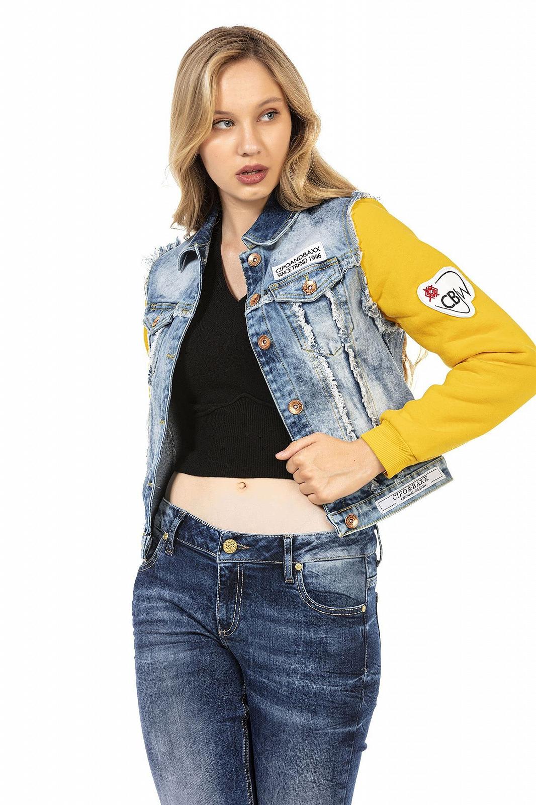 Джинсовая Куртка Cipo & Baxx Женская Повседневная Деним Sweatwear 2 в 1 Дизайн Жилет Destroyed WJ192, фото №8