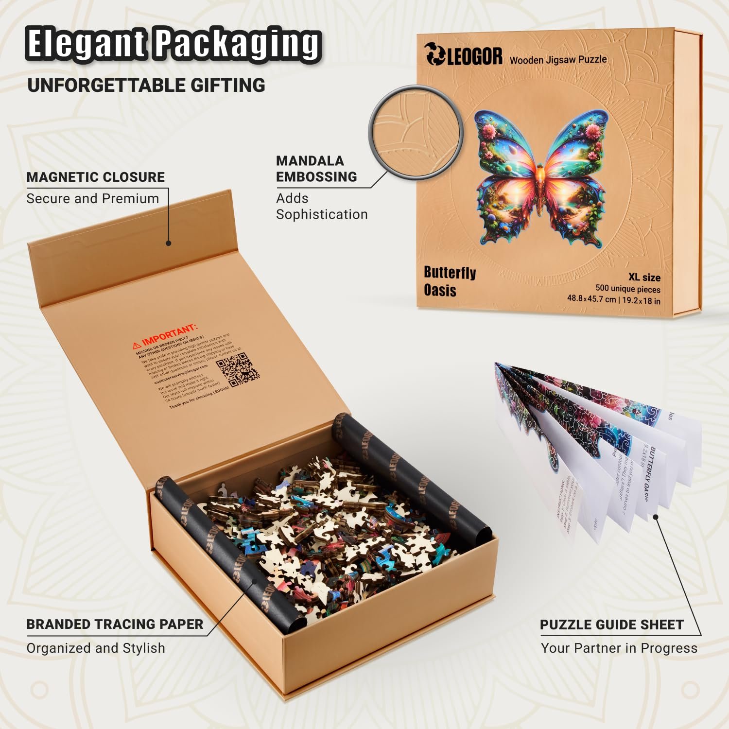 Дерев'яний пазл LEOGOR Butterfly 200 деталей 31 x 29 см, фото №3