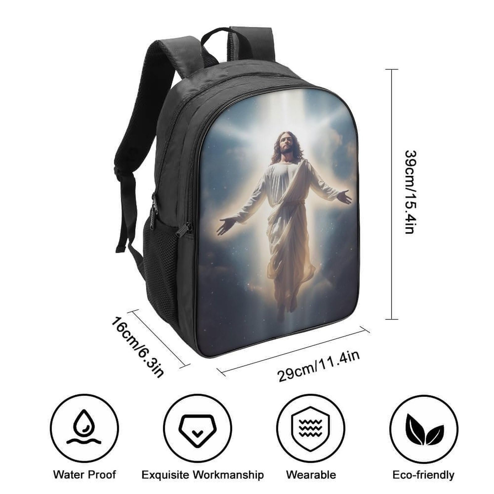 Ранець FPAKAKIIE Jesus для хлопчиків і дівчаток, підлітків, шкільна сумка, водонепроникний рюкзак, дамська чоловіча шкільна сумка, рюкзак для ноутбука 40x28x16 см, фото №2