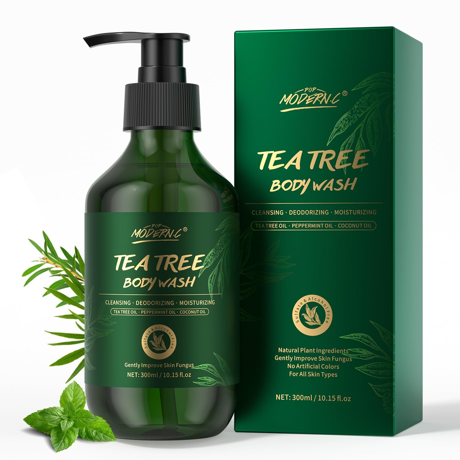 Гель для душу POP MODERN.C Tea Tree протигрибковий з олією м'яти та кокоса з помпою 300 мл, фото №1