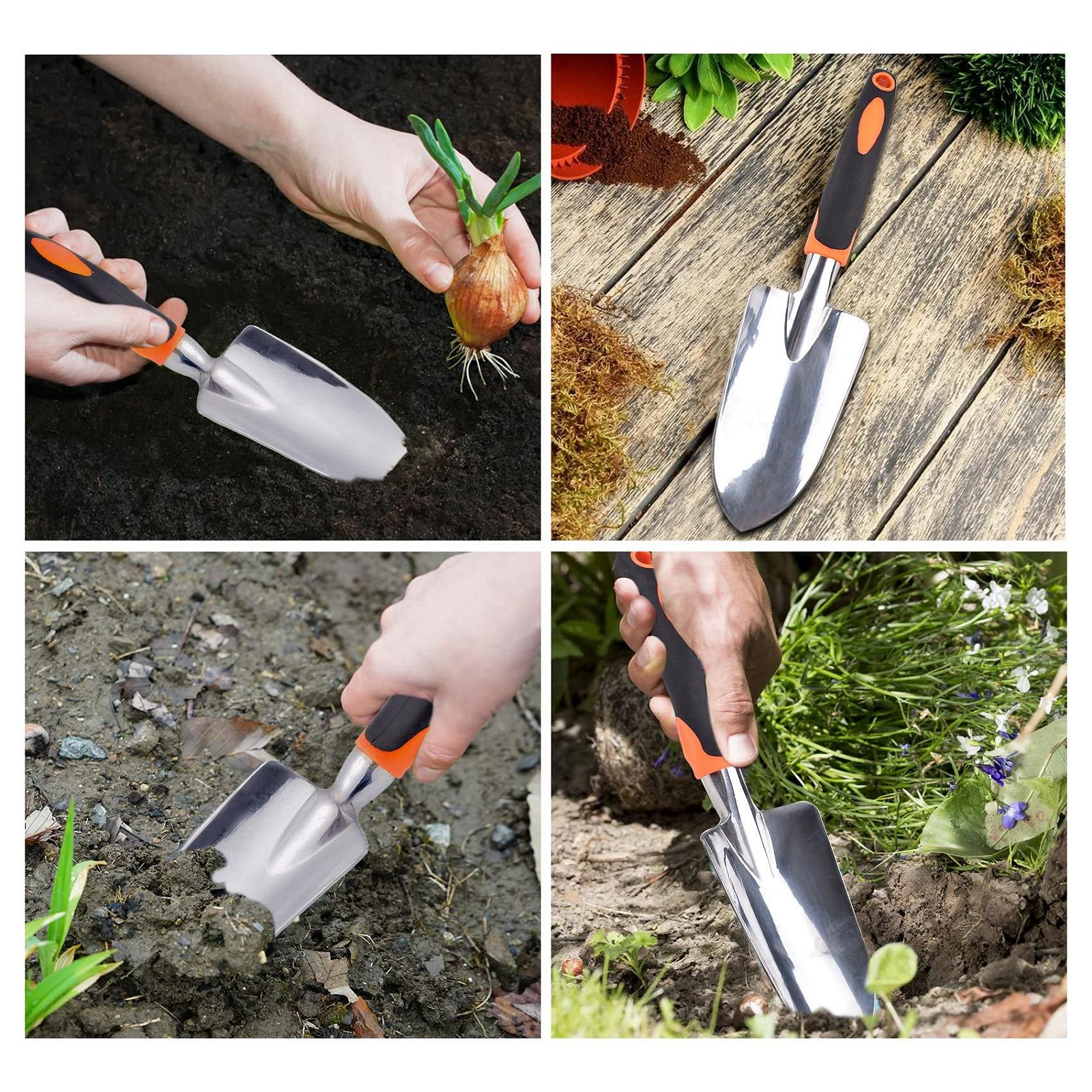 Лопатка садовая Jiechang из алюминиевого сплава с эргономичной резиновой ручкой, оранжевая., фото №6