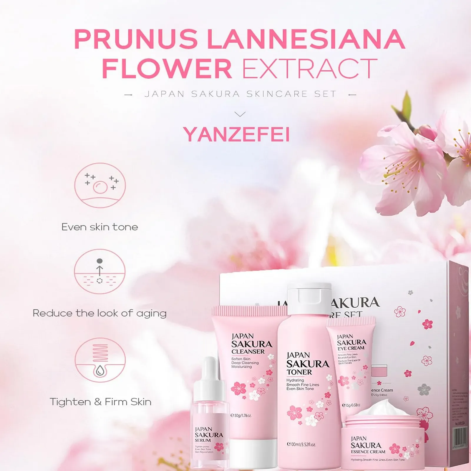 Набор по уходу за кожей Sakura, набор по уходу за кожей для девочек-подростков, увлажняющий набор по уходу за кожей с вишневым цветом, подарочный набор для девочек, женщин, матерей, дочерей на день рождения, Рождество, 5 предметов, фото №3