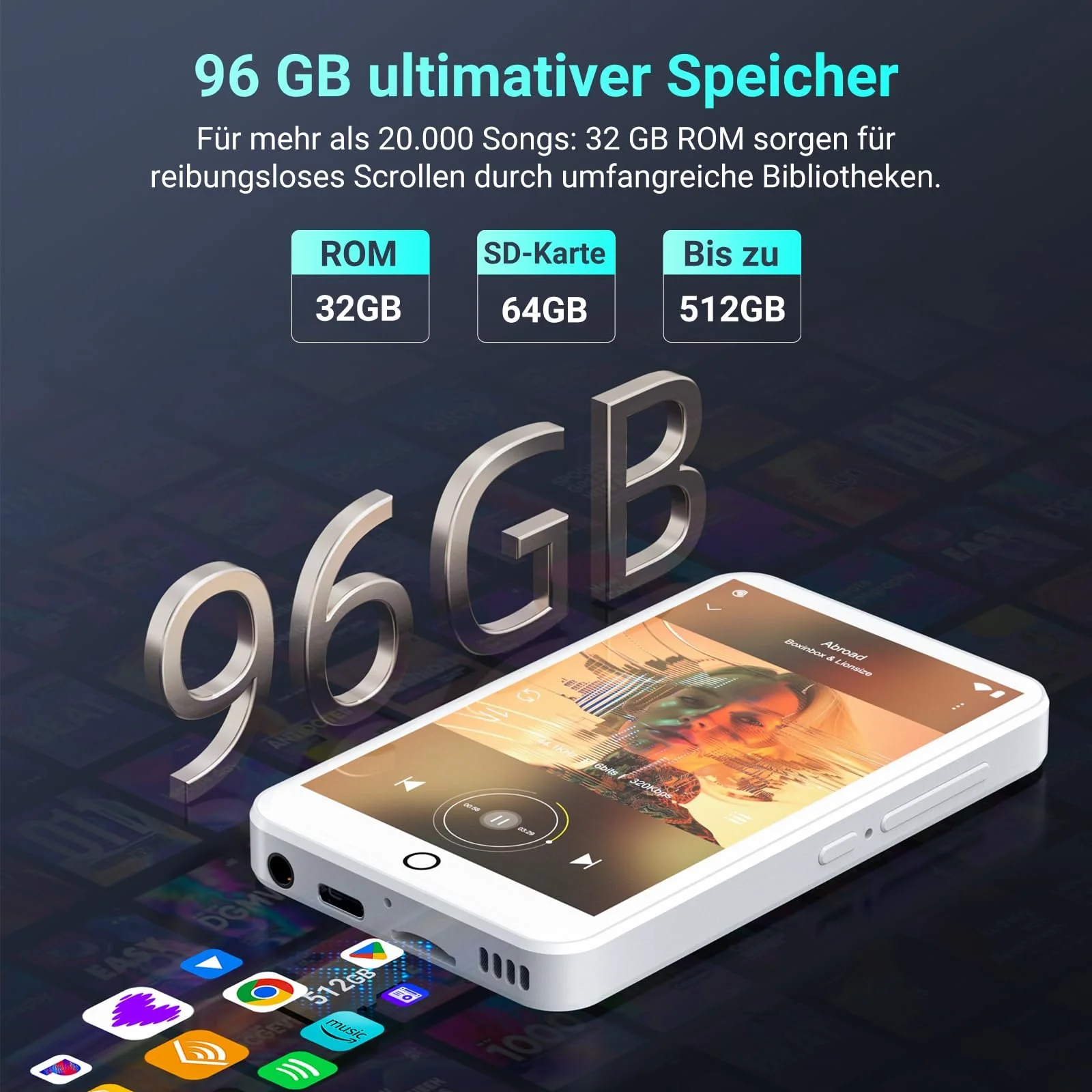 MP3-плеер Fanvace 96 GB с Bluetooth и WiFi, Android 13, 4-дюймовый сенсорный экран и динамик, фото №7