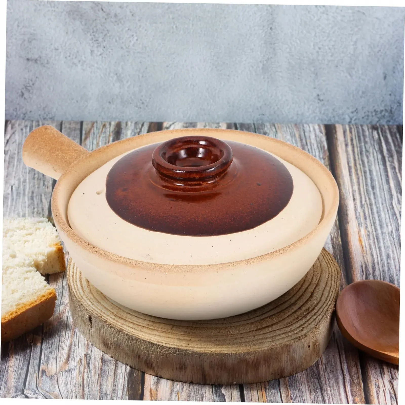 Горшок для приготовления пищи керамический терракотовый с крышкой равномерное распределение тепла, фото №4