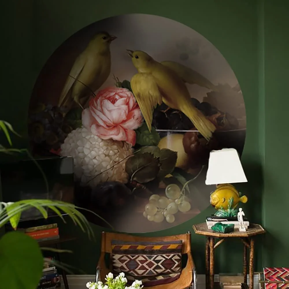 Наклейка на стіну Alwayspon Pink Flowers and Yellow Bird Round 30x30 дюймів, фото №4